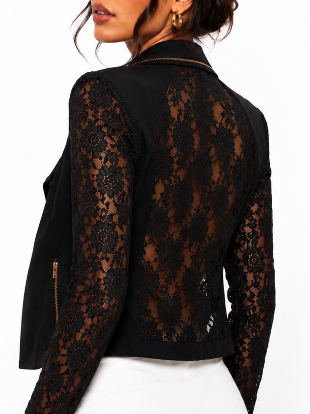 Love Culture Lace Sleeve Moto Blazer Black with Rose Gold Hardware